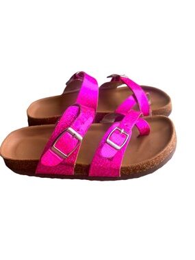 Madden Girl Pink Glitter Sandals Size 12 Youth Strappy Buckle Footbed